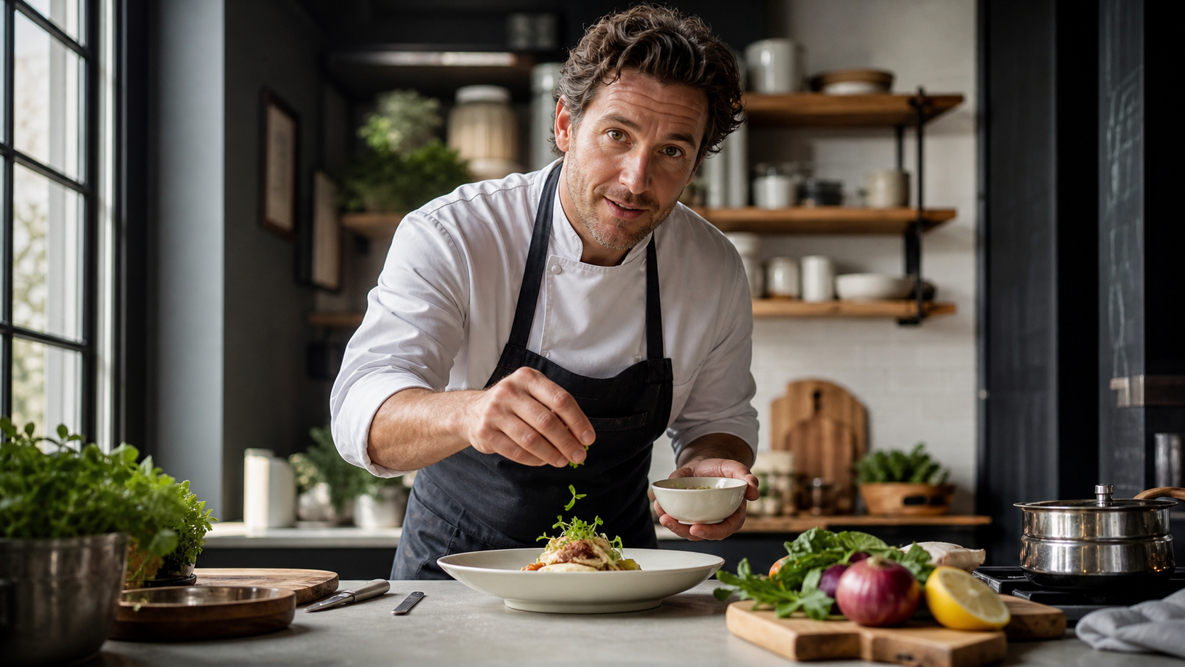 Synthetic video screenshot of a cooking instructor masterclass